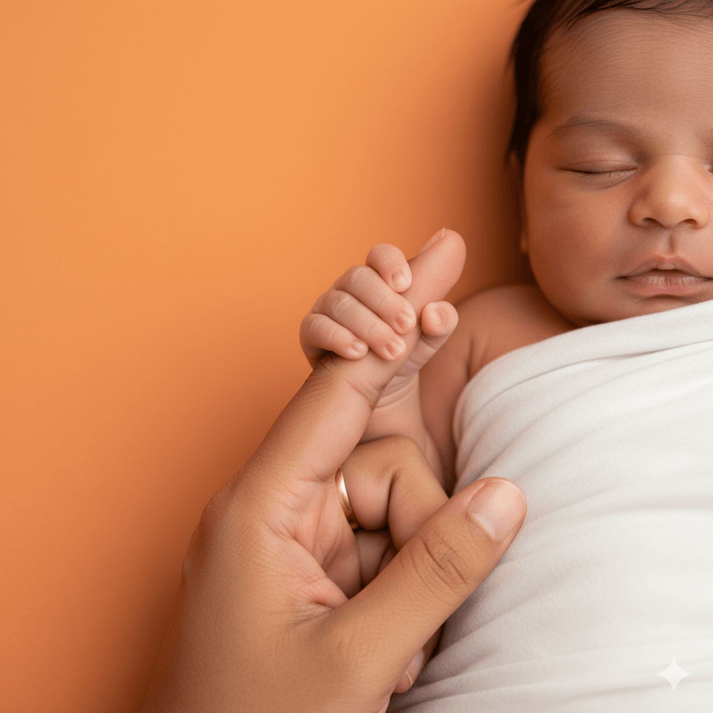 Newborn resting in caregiver's hands